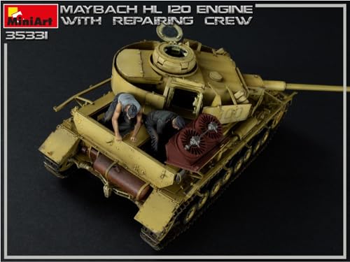 Miniart 1/35 Scale German Maybach HL120 Engine for Panzer III/IV with Repair Engineer, Plastic Model Kit MA35331