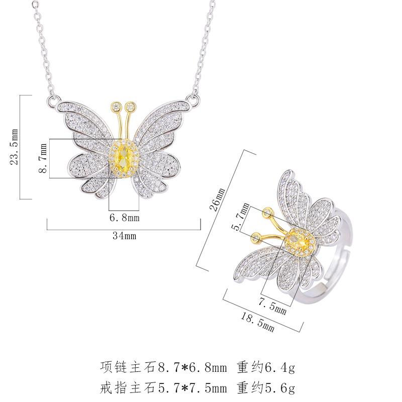 Micro Inlaid Clavicle Chain Yellow Crystal Zircon Butterfly Earrings Necklace Gold Pendant Ring