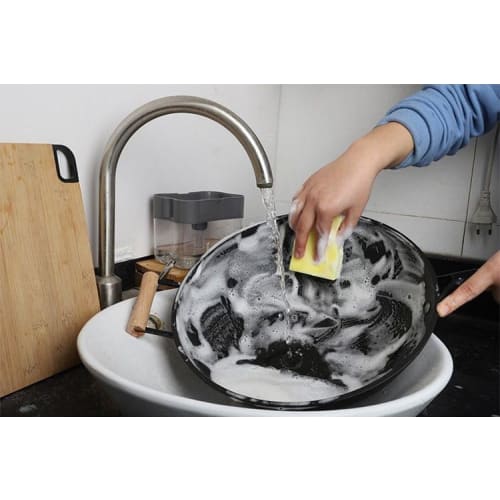 Plus Nao Sponge Holder, Soap Dispenser, Sponge Rack, Detergent Rack, Dishwashing Detergent, Kitchen, One-Push Dispenser - Light Gray