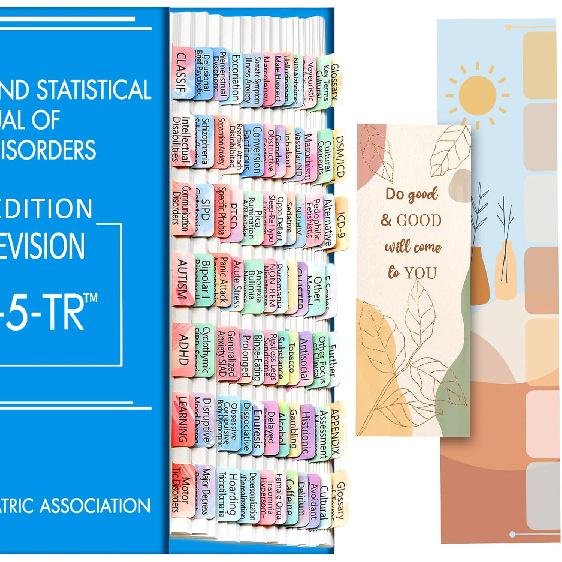 DSM 5 TR Tabs, Index for DSM-5 Diagnostic and Statistical Manual of Mental Disorders, Watercolor Laminated 100 Pcs Including 18 Blank Ones, with