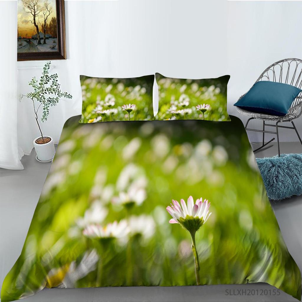 3D Printing Household Bedding Set Chrysanthemum Printing Pillowcase and Quilt Cover 2/3 Pieces of Plant Microfiber Comfortable Household Bedding