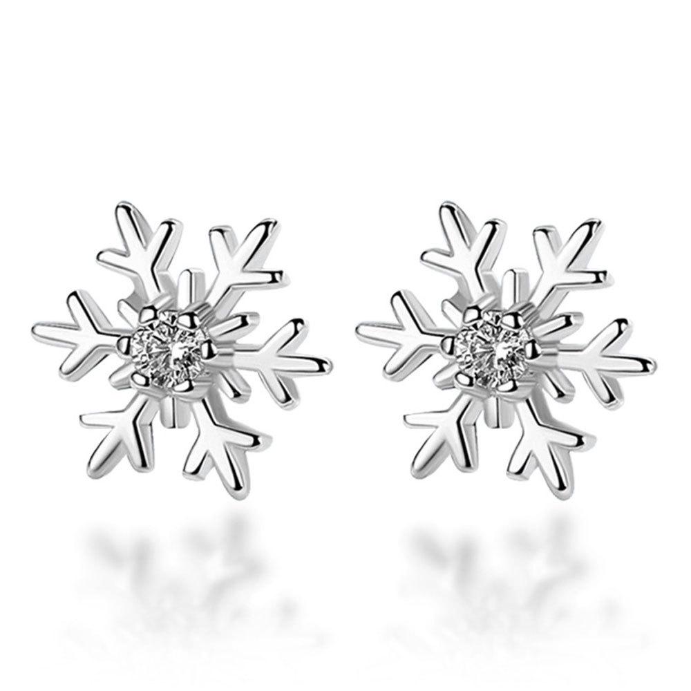 S999 Reinsilber Schneeflocke Zirkon Ohrstecker, Koreanischer Stil Weihnachten Damenmode, Exquisiter Nischenschmuck