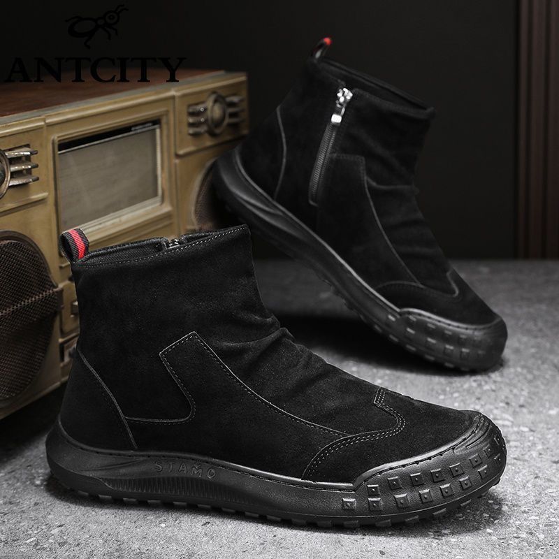 Fashion Men's High Top Side Zipper Work Boots Anti-Slip Breathable Lightweight Comfortable Wear-Resistant Thick Sole Casual Safety Shoes