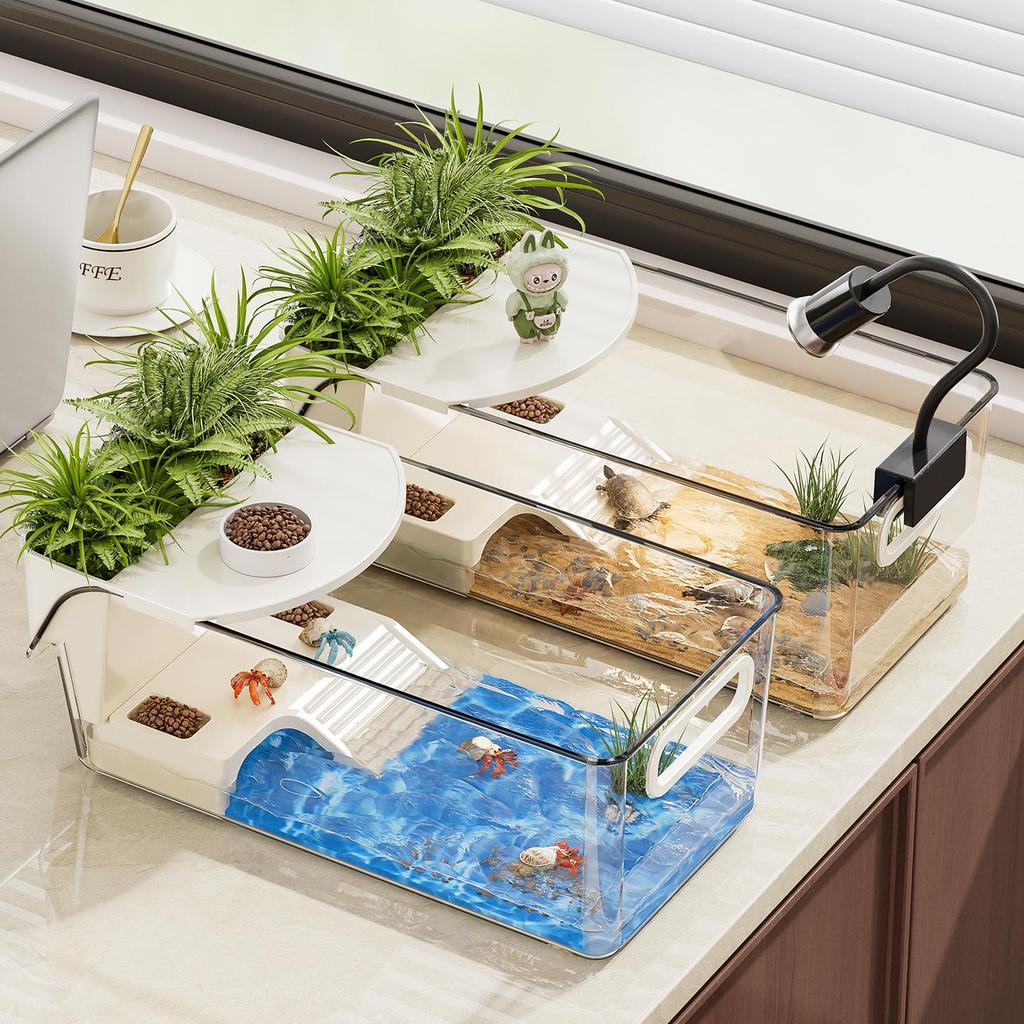 Turtle & Small Reptile Breeding Tank with Sunning Platform - Ecological Desktop Landscaping for Living Room