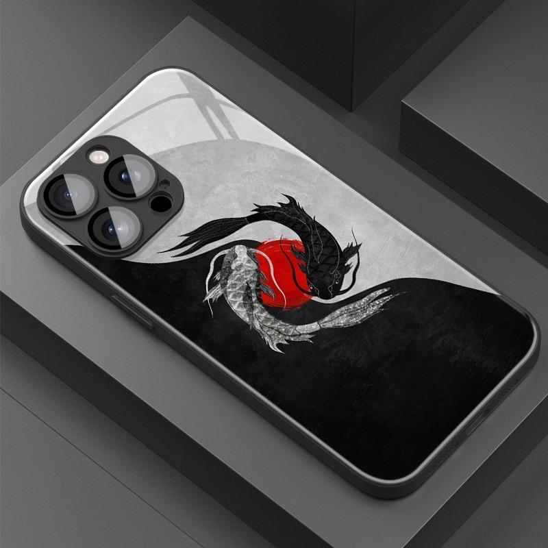 Скляний чохол для телефону з візерунком 'Карп Тайцзи' для iPhone 17 16 15 14 Pro Max 13 12 11 Pro 17 Air 16E 7 8 Plus XR XS X