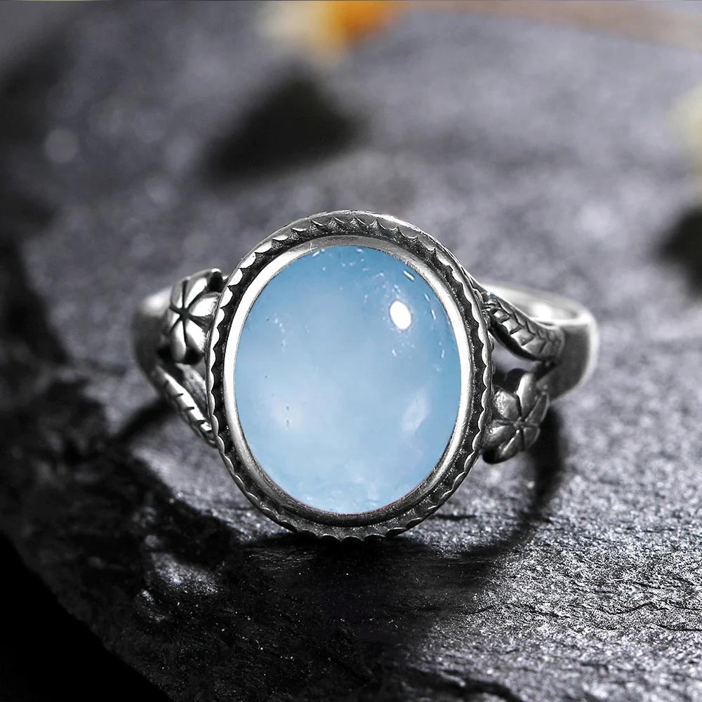 Vinatge Silver Ring Female Jewelry Natural Moonstone Tiger's Eye Personalized Rings for Women Bijoux Wedding Jewelry Gift S