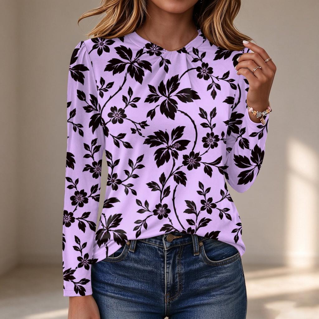 Women's Long Sleeve Knot Neckline Blouse, Color Casual Top for Everyday Wear