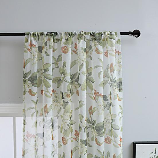 Curtain with Hole-Free Installation, Cotton Linen Printing Window Curtain, Light Blocking Privacy Protection Curtain for Bay Window