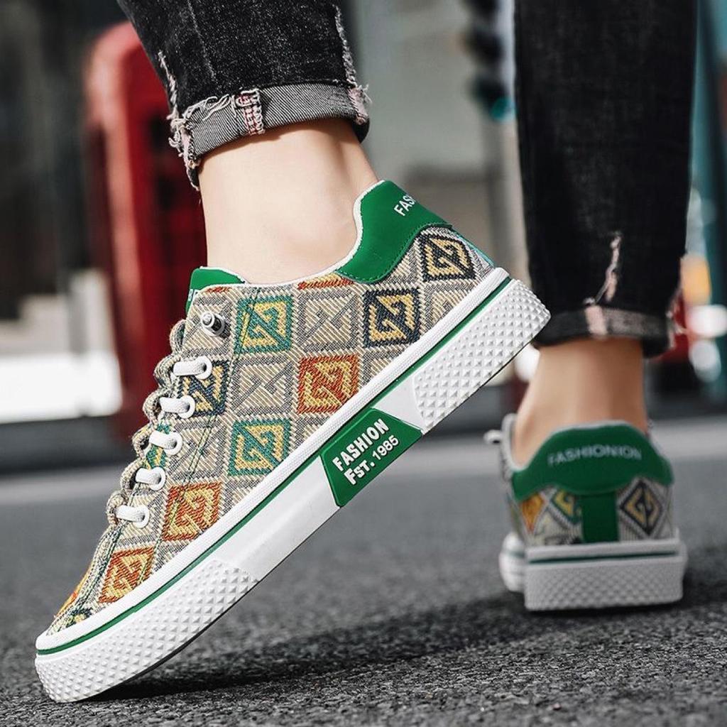Summer New Canvas Shoes Vintage Print Breathable Anti-Odor Casual Shoes Men's Model