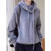 Hooded Drawstring Sweater Women's Autumn and Winter Solid Color Lazy Simple New Thick Loose Casual Pile Neck Knitted Sweater
