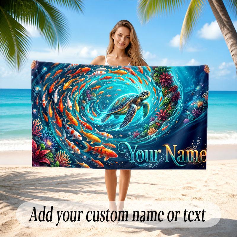 Fish Ocean Theme Beach Towel Personalized Custom Name & Text Soft Quick Dry Beach Towel for Swimming Travel