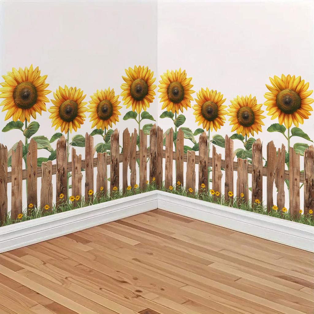Samolepky ve venkovském stylu - Samolepky na zeď se slunečnicovým plotem - Svěží prvky - Samolepicí - Bez zbytků