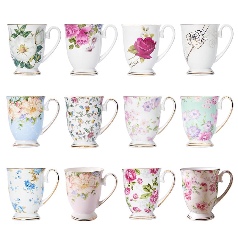 350ML Bone China Ceramic Coffee Mug Cafe Floral Painting Cup Creative Ceramic Milk Tea Cup Vintage Tea Ceremony Drinkware