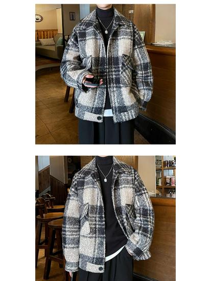 Men's Retro Plaid Wool Coat: Trendy, High-End, Thickened, Warm, Autumn/Winter Casual Jacket