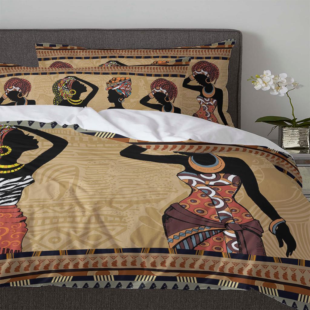 Ethnic Style African Women Black Women 3pcs Bedding Set For Double Bed Home Textile Duvet Cover Quilt Cover Pillowcase