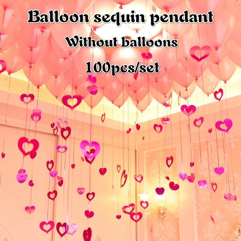 100Pcs/Set Balloon and Thread Pendant Hollow Heart-shaped Sequins Wedding Decoration DIY Birthday Party Paper Garland Streamers