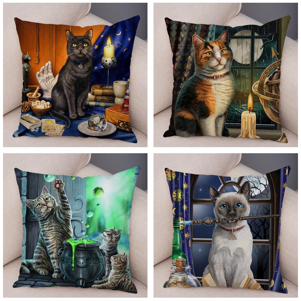 Pet Cartoon Animal Pillowcase Sofa Home Car Pillowcase Cute Watercolor Cat Cushion Cover Decoration