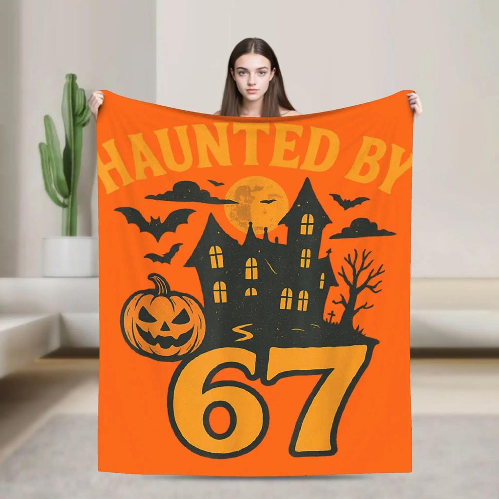 Haunted by   Funny Boo Ghost Pumpkin Halloween Throw Blanket for Couch Chair Sofa Bed or Bedspread Cover with Spooky Print