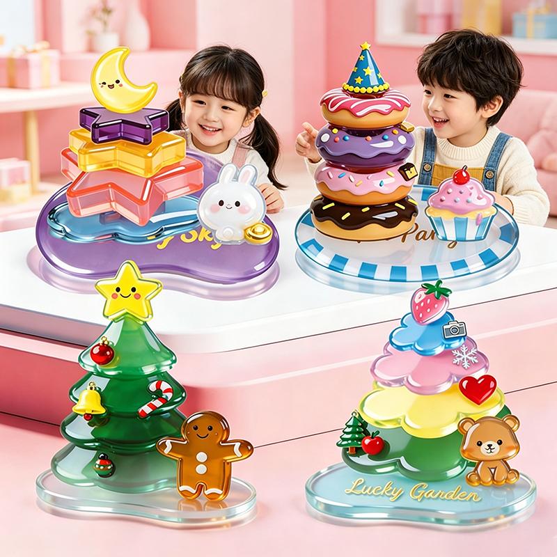 3D Cartoon Jelly Stickers Crystal Relief Stickers Diy Puzzle Stacking Miniature Ornaments Toy Children Favor Christmas Gifts