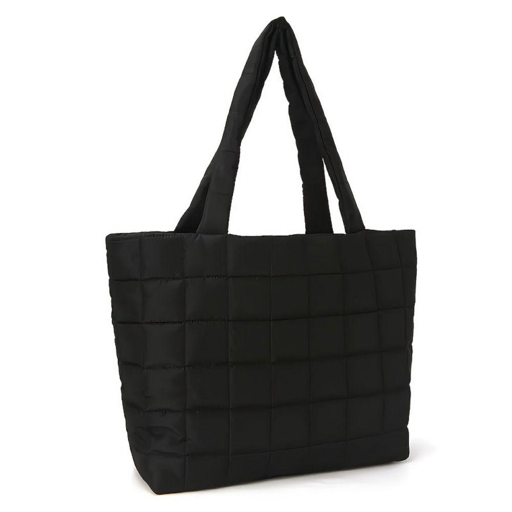 Solid Color Quilted Shoulder Bag Checkered Quilted Handbag Trendy Fashion Tote Bag  Female Use