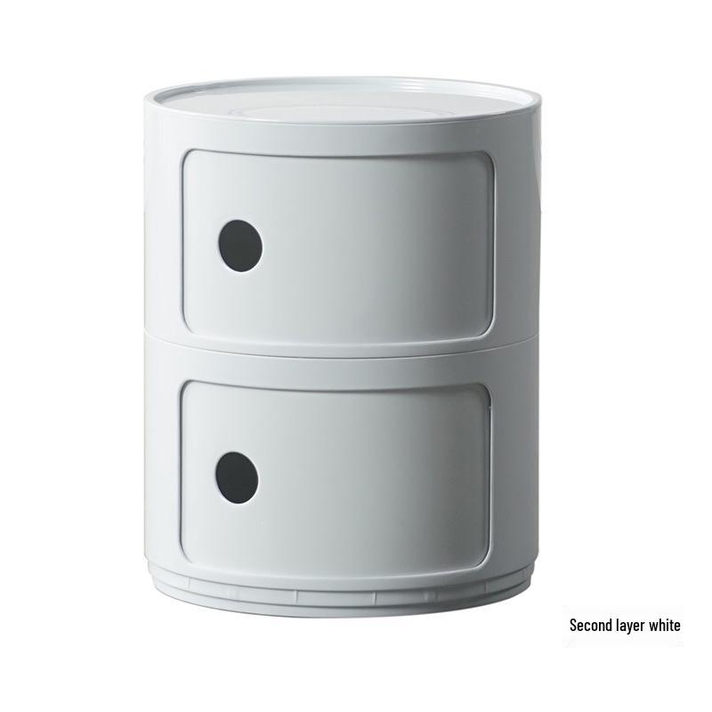 Nordischer runder weißer minimalistischer Nachttisch - Moderner Mini-Seitenkasten aus Kunststoff