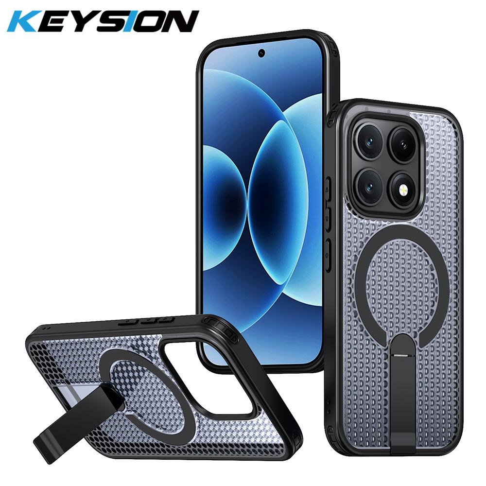 

KEYSION Hollow Heat Dissipation Magnetic Case for MagSafe for Xiaomi 17 Cooling Hide Stand Shockproof Phone Cover for Xiaomi 17 for Xiaomi 17 чёрный