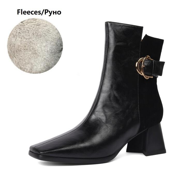 

Модные НОВЫЕ Осенние Женские Ботинки Обувь из Натуральной Кожи Женские Ботинки с Квадратным Носком на Массивном Каблуке на Молнии Короткие Современные Ботинки с Ремешком и Пряжкой Повседневная Обувь 34