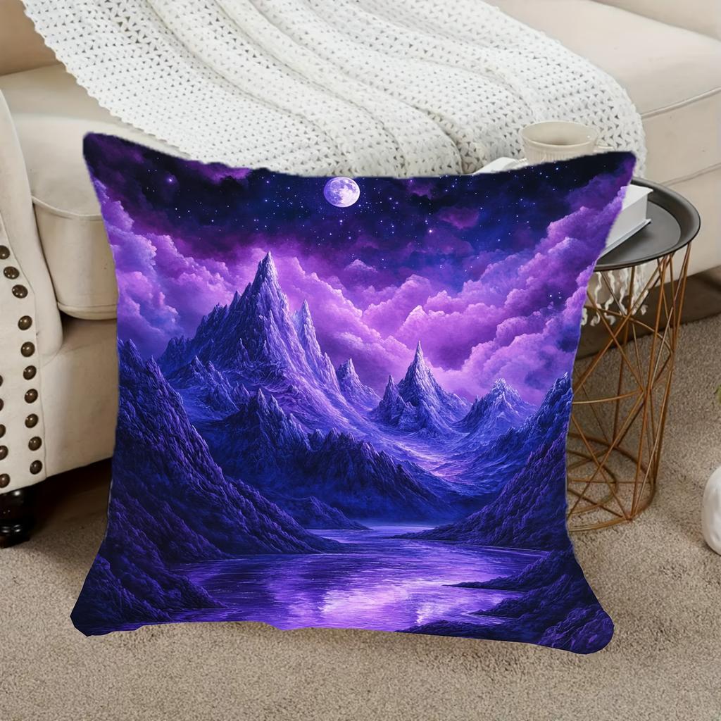 Mystical Cosmic Galaxy Mountain Night Sky Pillowcase Throw Cushion Cover Purple Blue Decorative Art Home Decor 45x45cm