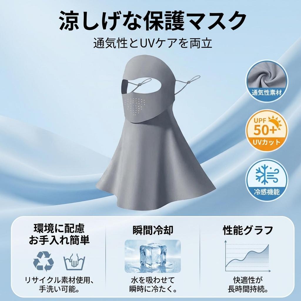 Face UV Cooling 3D Open Ear Face Neck Smooth for UV Sunshade Black [LEZOOY] Dermatologist-supervised Women's Cover, Summer, UPF50+ Protection, Touch,