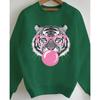 Tiger Print Crew Neck Casual Sweatshirt for Women