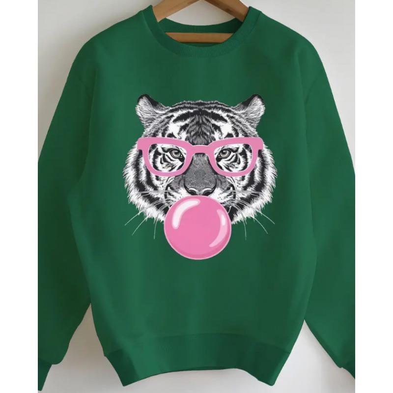 Tiger Print Crew Neck Casual Sweatshirt for Women