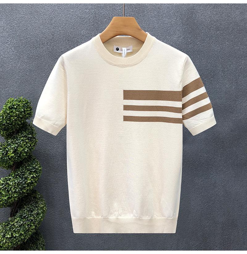 Summer Pullover Thin Short-Sleeved T-Shirt Men'S Premium Round Neck Thin Knitted Sweater Simple Half-Sleeve