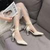High heels women's 2025 spring and summer new sexy versatile single shoes fairy style pointed ribbon thin heel hollow sandals women