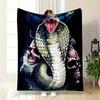 This Flannel Blanket Features a Python and Skull Design, Perfect for Sofas, Beds, Offices, Travel, Camping, and As a Christmas