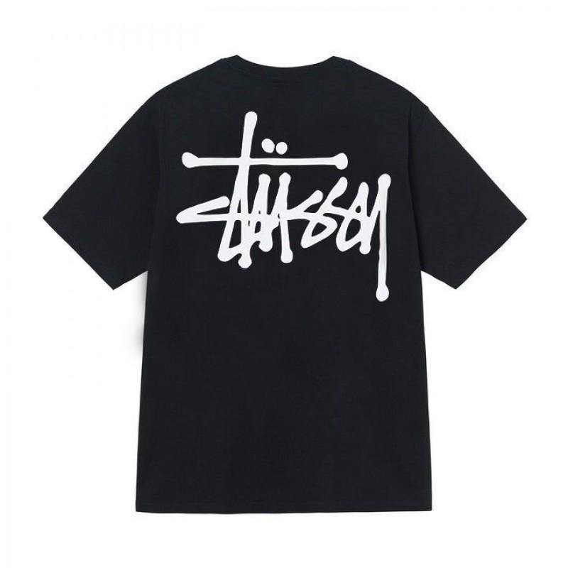Stussy Style Mens Loose Fit Cotton Crew Neck Short Sleeve T-Shirt With Cartoon Print Casual Tee