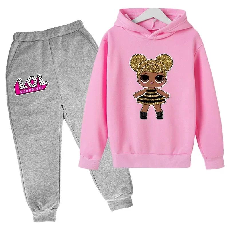 Autumn and Winter Sports Suit Anime Print Hooded Boys Casual Long Sleeve Sweatshirts Cartoon Streetwear Girls Kids Clothes