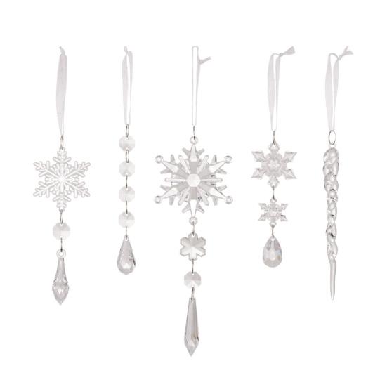 Crystal Christmas Ornaments for Tree Clear Acrylic Snowflake Icicle Ornaments with Drop Pendants for Winter Wonderland Chandelier Xmas Tree Decor