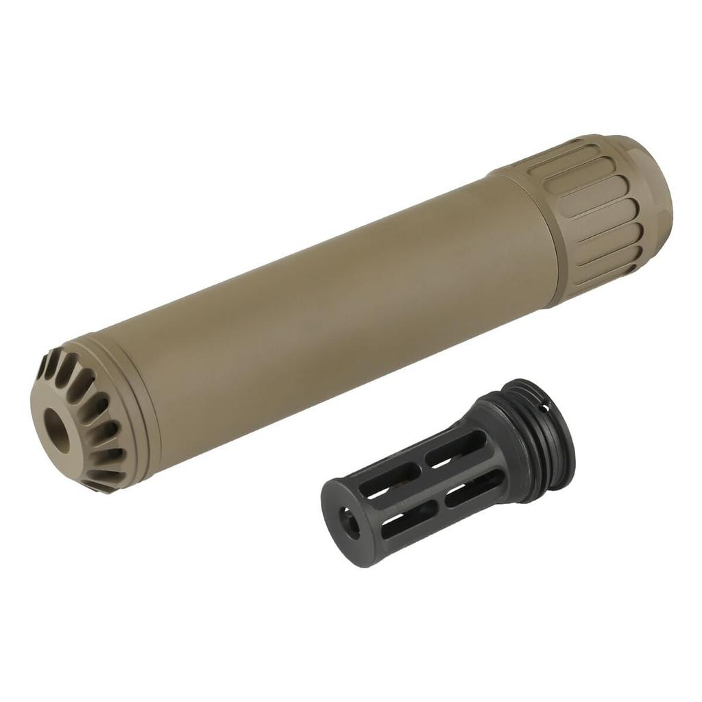RGW Omega OSS EL-QD762 Type Dummy Silencer & HUXWRX QD 762 Type Flash Hider Set (14mm CCW Thread) Airsoft Custom Parts Suppressor