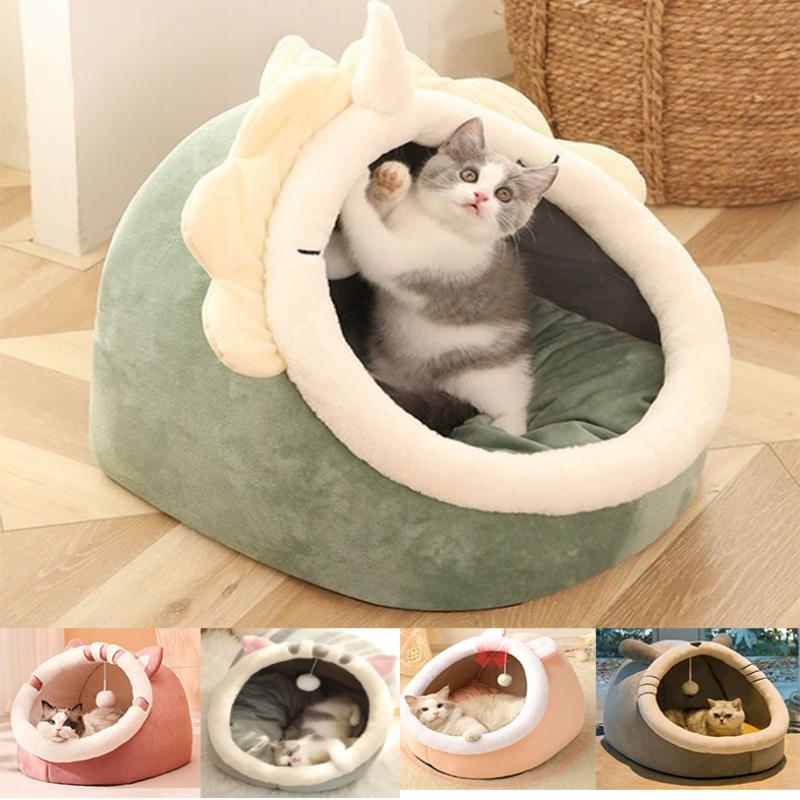 Sleep Cat Bed Winter Warm Pet Basket Cozy House Kitten Lounger Cushion Cat Nest Tent Very Soft Small Dog Mat Bag Cave Cats Bed