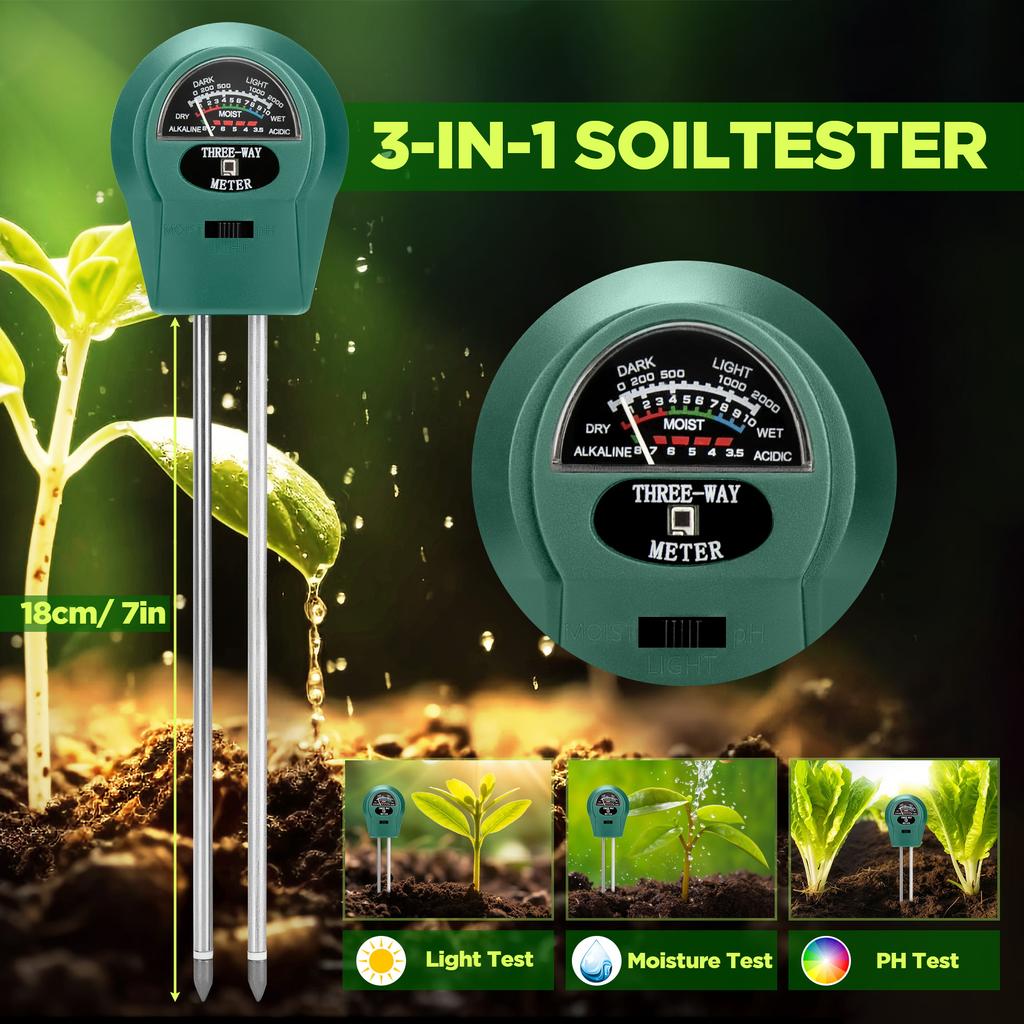 Soil Moisture Meter 3 in 1 Soil pH Tester Sunlight Garden Flowers Soil Moisture Sensor Plant Water Monitor PH Monitor Detector