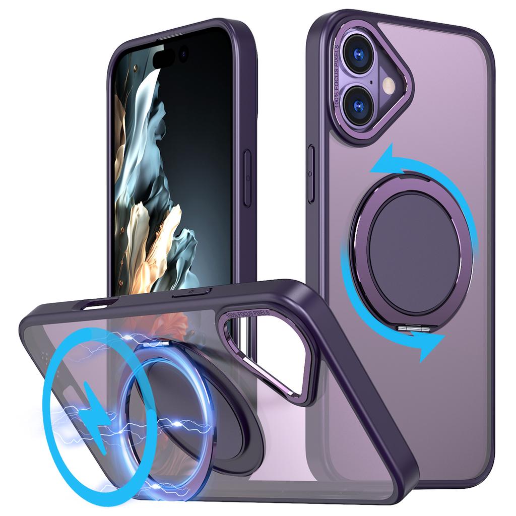 For iPhone 16 Phone Case Ring Kickstand Back Cover Compatible with MagSafe