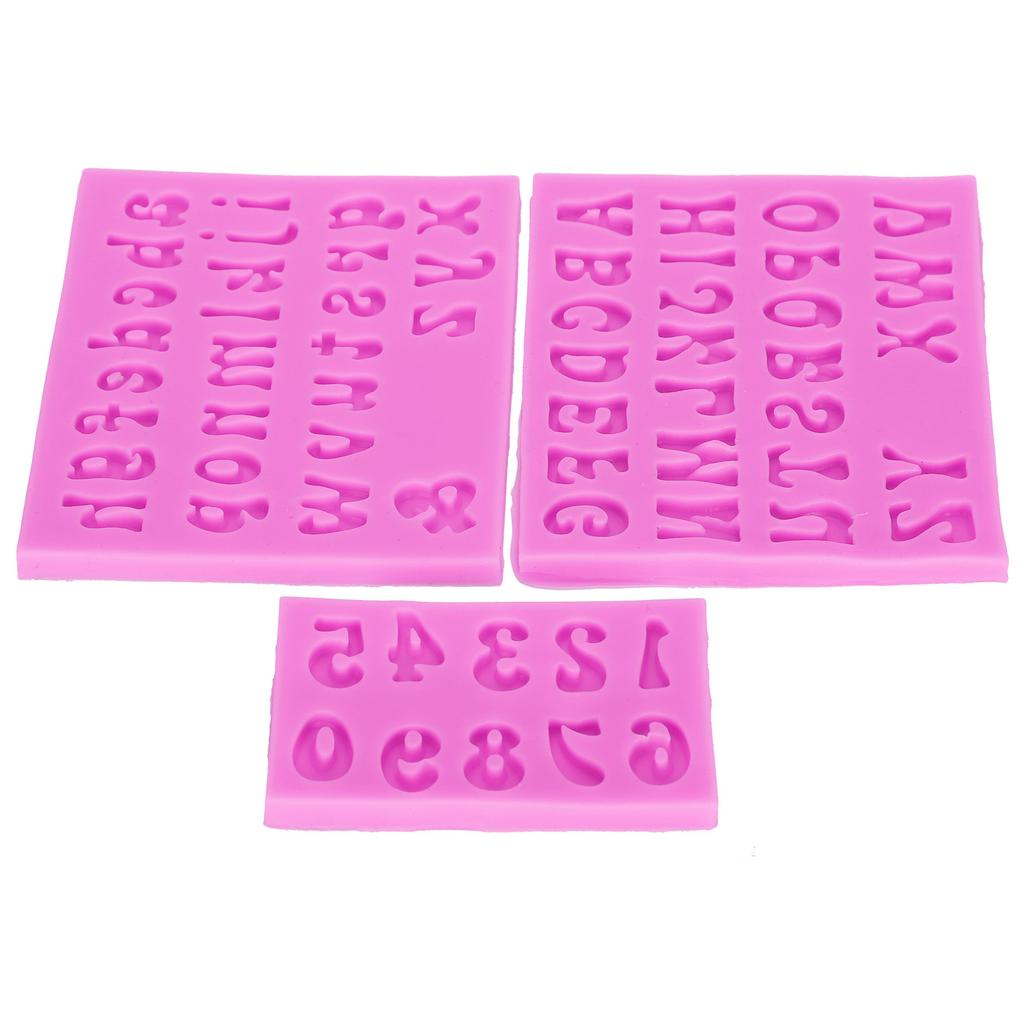 3Pcs Alphanumeric Silicone Mold Making Uppercase Lowercase for DIY Cake Clay Chocolate Pink