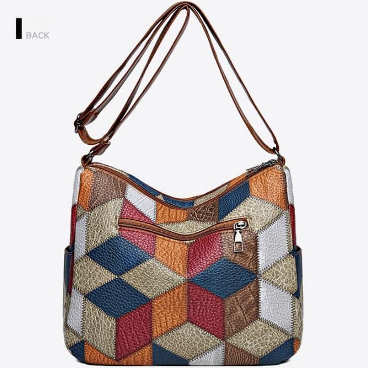 Damen Messenger-Tasche Schultertasche aus PU-Leder-Patchwork