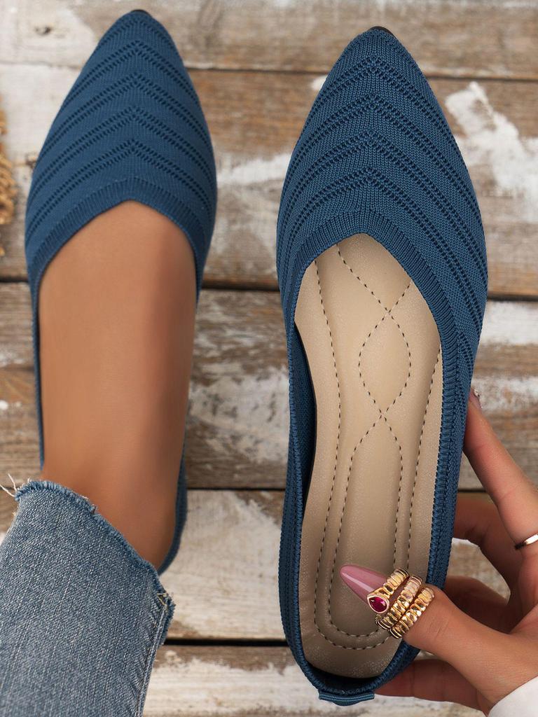 Women's Knitted Cross-Strap Flat Shoes - Breathable, Pointed Toe, Spring/Summer/Autumn