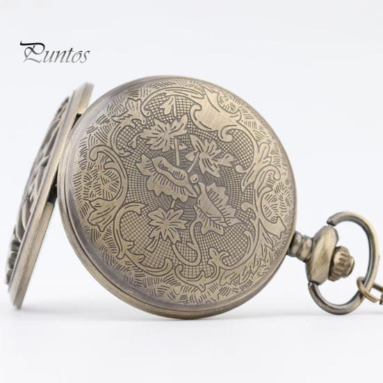 Vintage Unisex Hollow Gear Arabic Number Quartz Pocket Watch Pendant Necklace