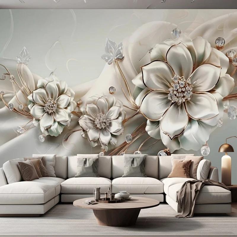 Creative 3d Wallpaper Light Luxury Beautiful Jewelry Flowers Wall Murals Living Room Tv Sofa Bedroom Mural Home Decor