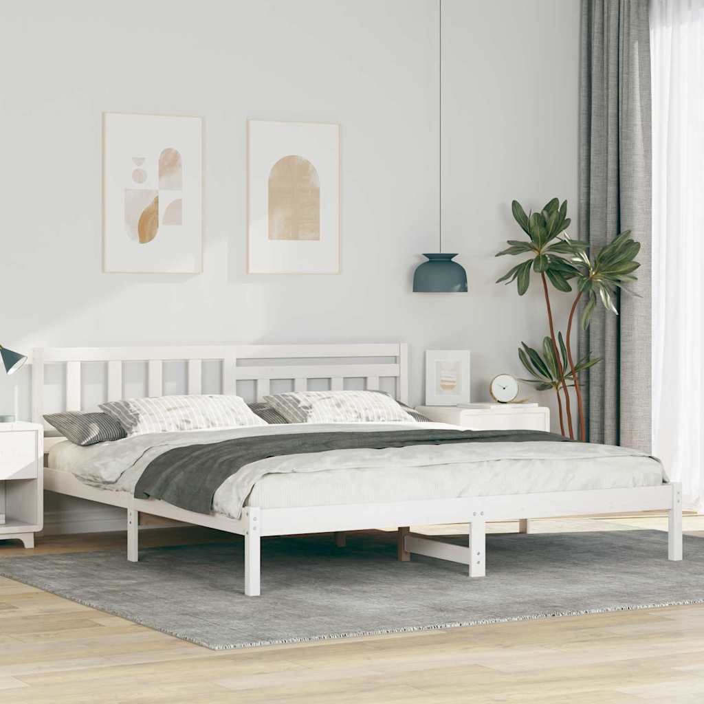 White Bed Frame with Headboard 180 x 200 cm Solid Pine Wood