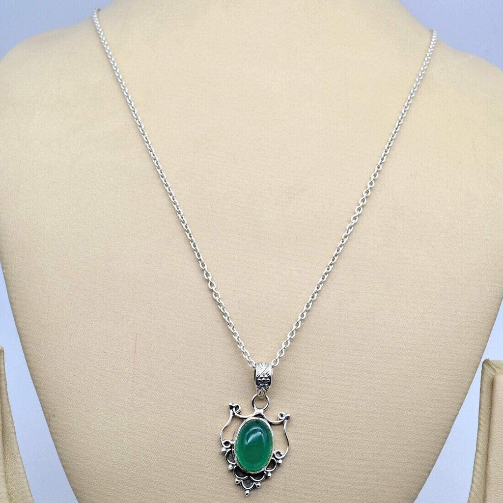 Green Onyx Gemstone Necklace, 925 Sterling Silver, Women Necklace, Gift For Her, Unique Gift, Handmade Jewelry, Silver Jewelry