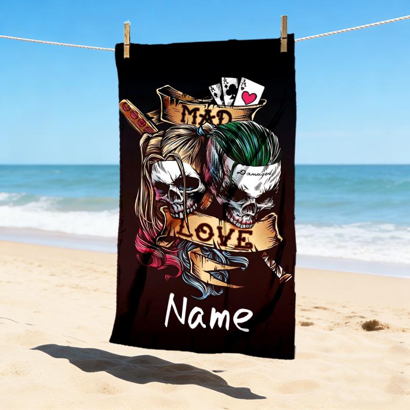 Custom Name Harley Quinn Stylish Digital Printing Beach Towel Quick‑Drying Absorbent Blanket for Beach Pool Gym Travel