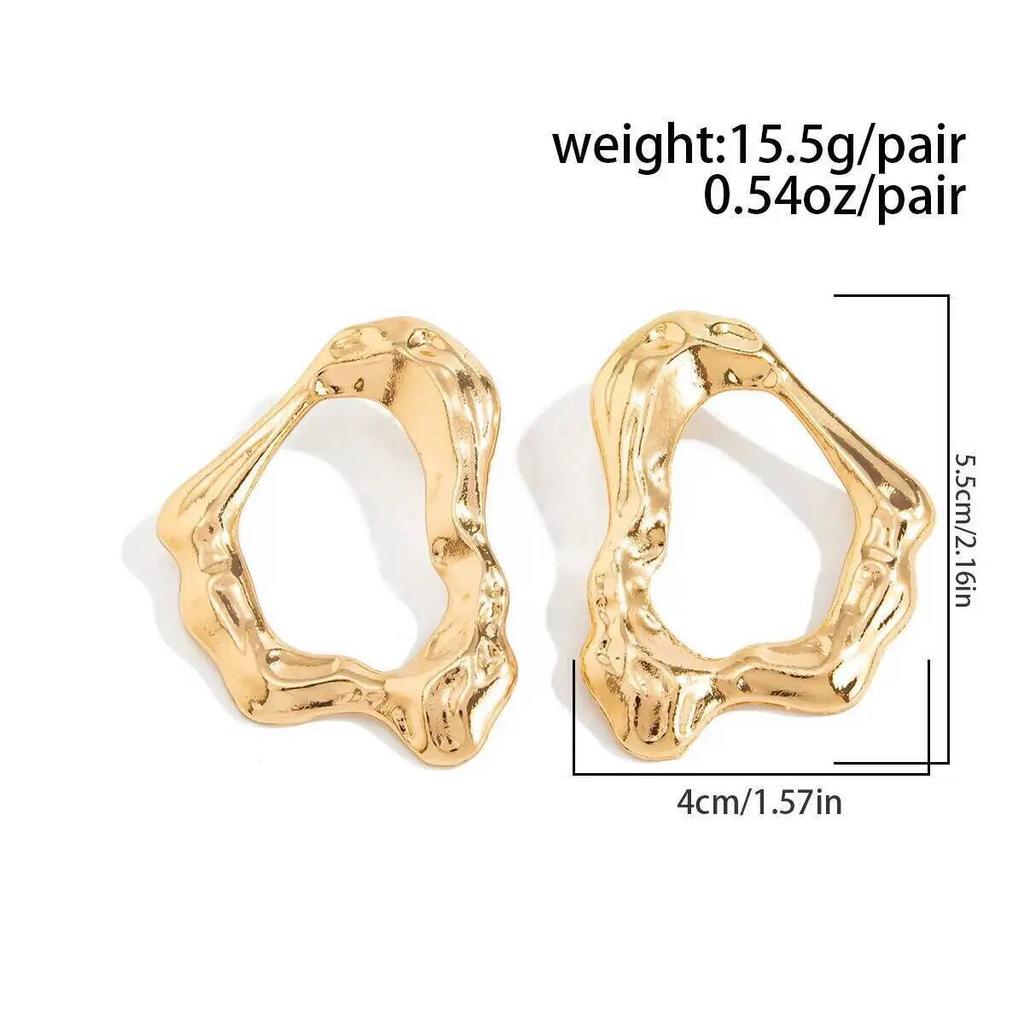 IngeSight.Z Exaggerated Geometric Gold Color Hollow Stud Earring Women New Trendy Irregular Metal Fold Piercing Ear Jewelry Gift